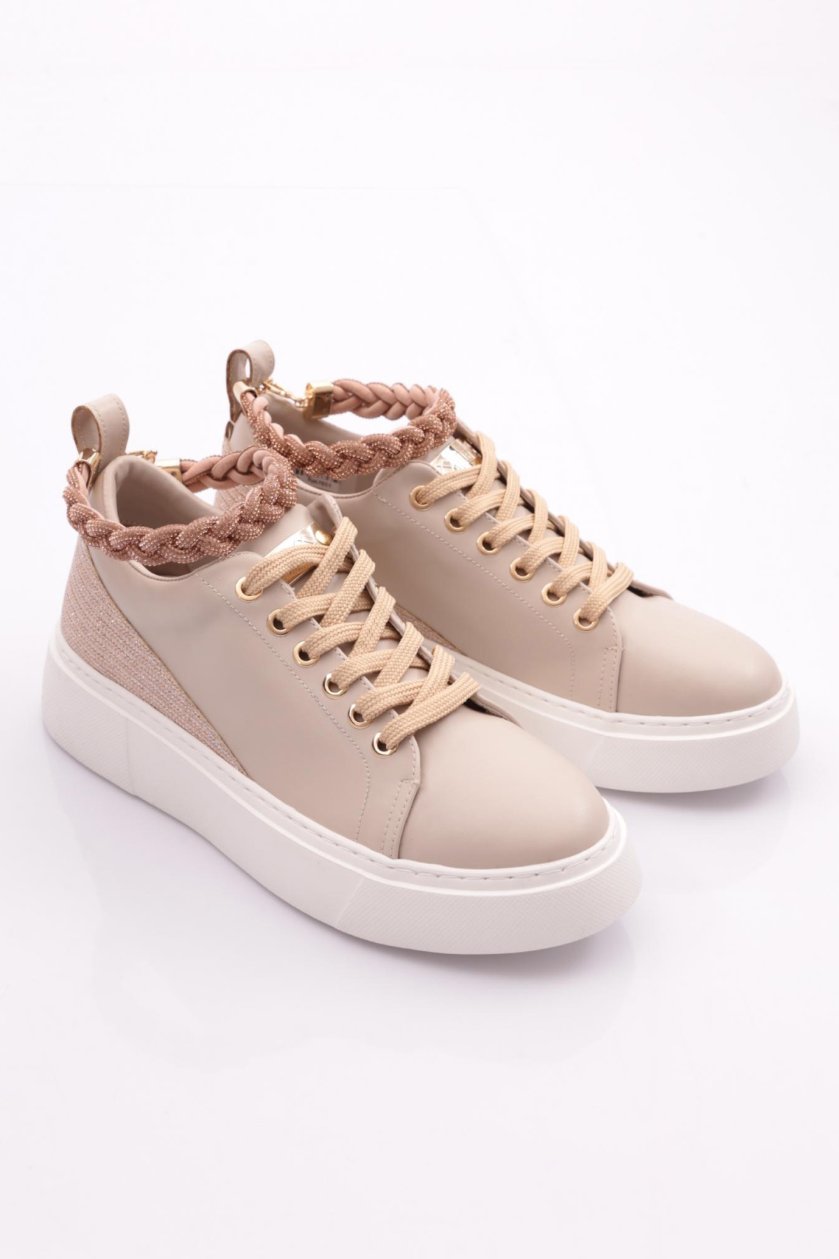 Es851 Kadin Kalin Taban Halhal Detayli Silver Taşli Sneakers Ayakkabi - Görsel 3