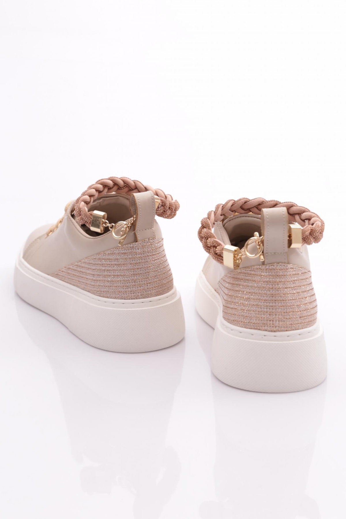 Es851 Kadin Kalin Taban Halhal Detayli Silver Taşli Sneakers Ayakkabi - Görsel 4