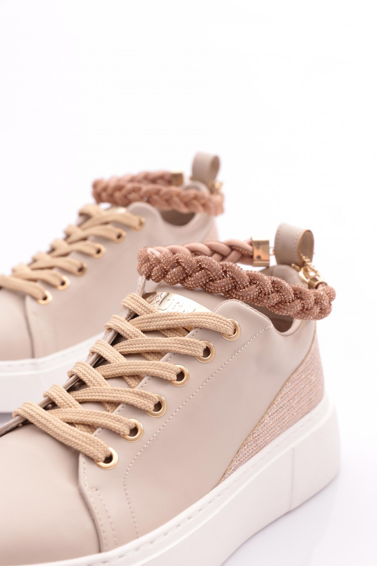 Es851 Kadin Kalin Taban Halhal Detayli Silver Taşli Sneakers Ayakkabi - Görsel 5