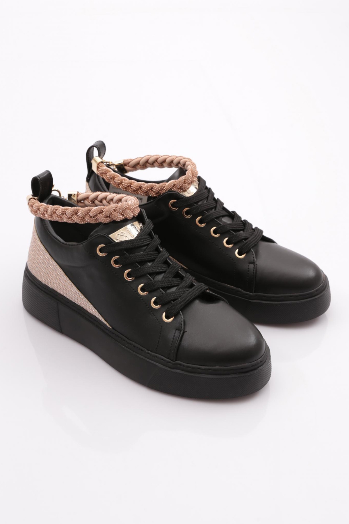 Es851 Kadin Kalin Taban Halhal Detayli Silver Taşli Sneakers Ayakkabi - Görsel 3