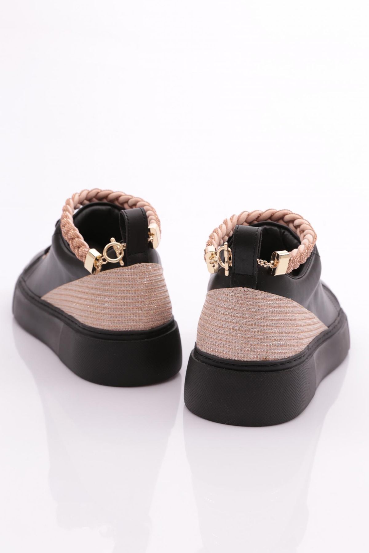 Es851 Kadin Kalin Taban Halhal Detayli Silver Taşli Sneakers Ayakkabi - Görsel 4