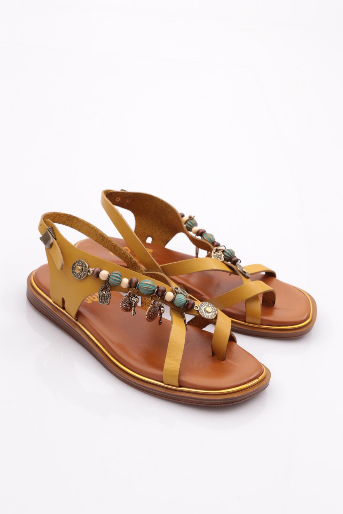 305 Kadin Yanlari Boncuk Detayli Sandalet - Görsel 3