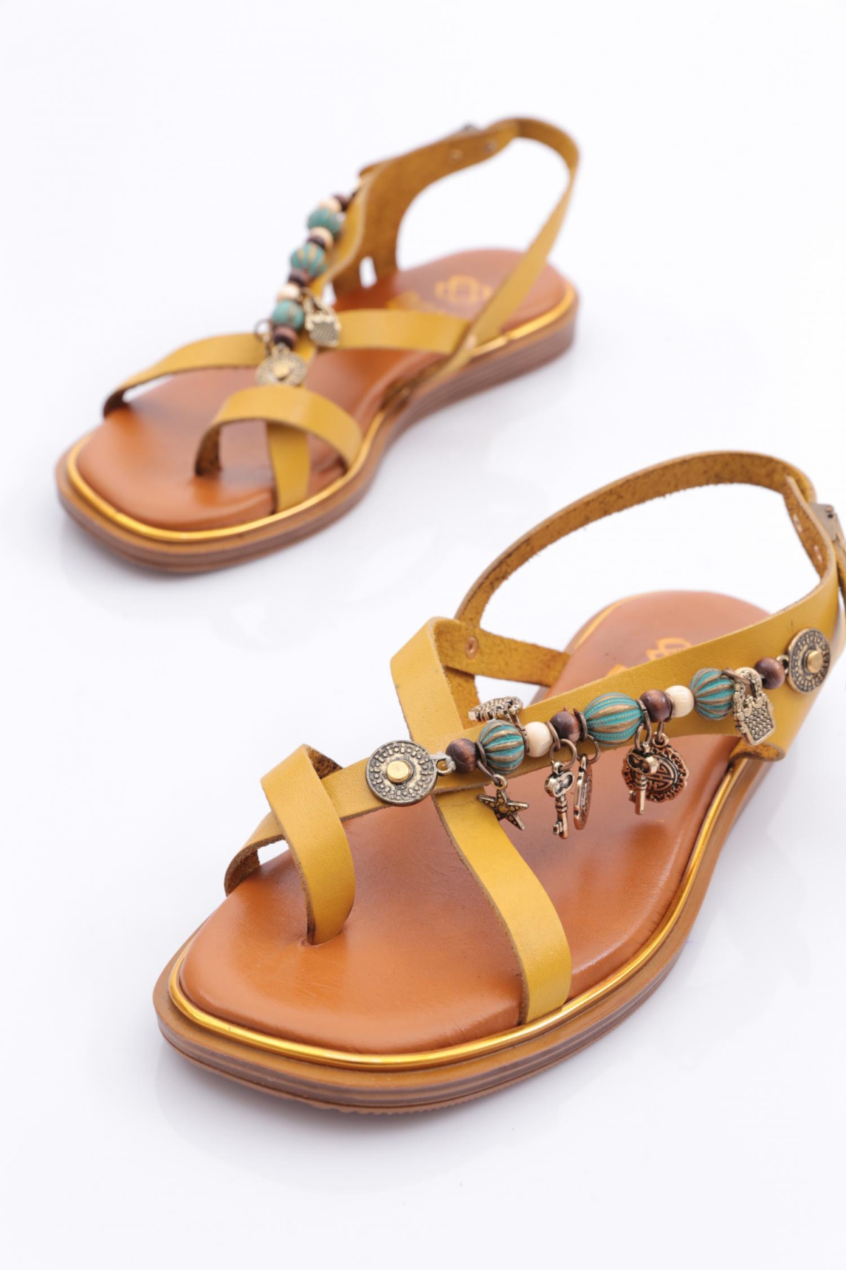 305 Kadin Yanlari Boncuk Detayli Sandalet - Görsel 5