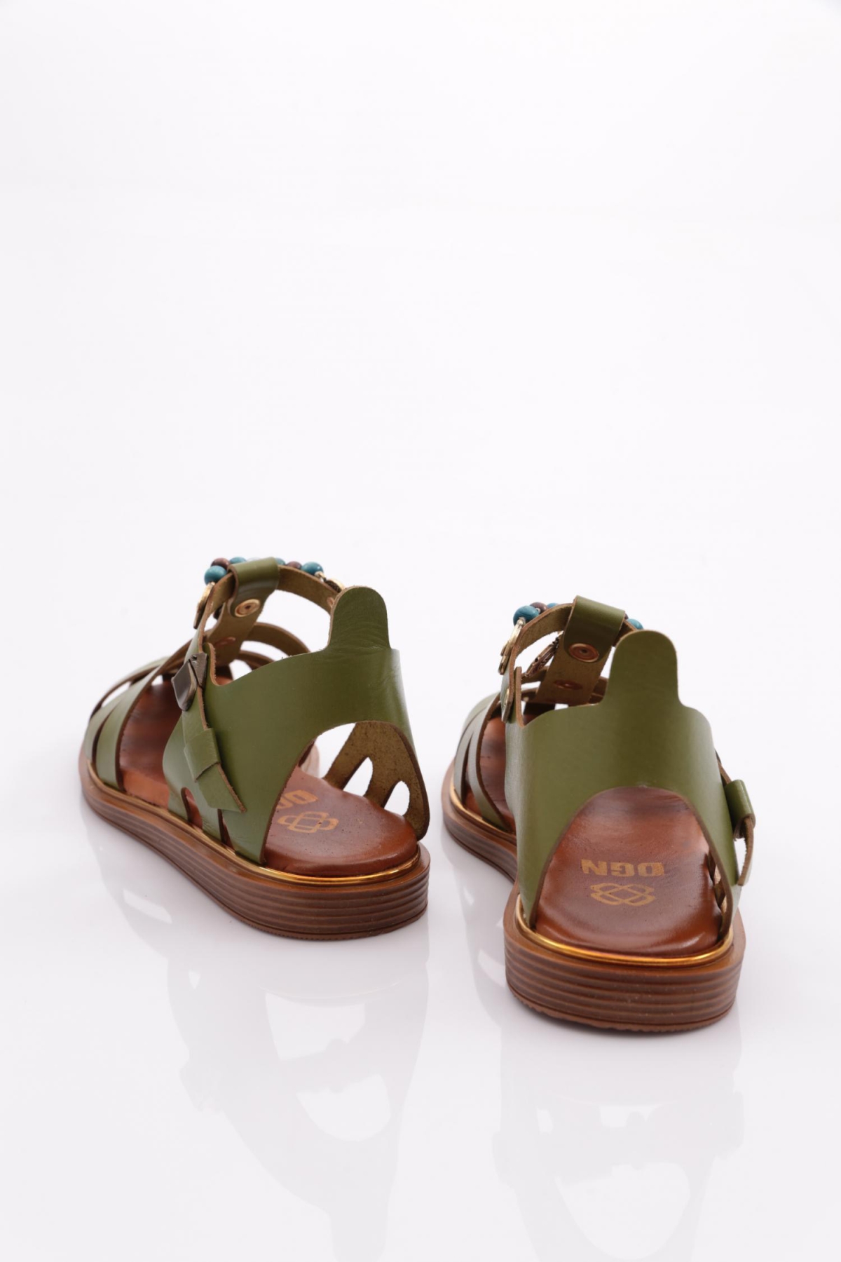 306 Kadin Bilekten Bağlama Boncuklu Sandalet - Görsel 4