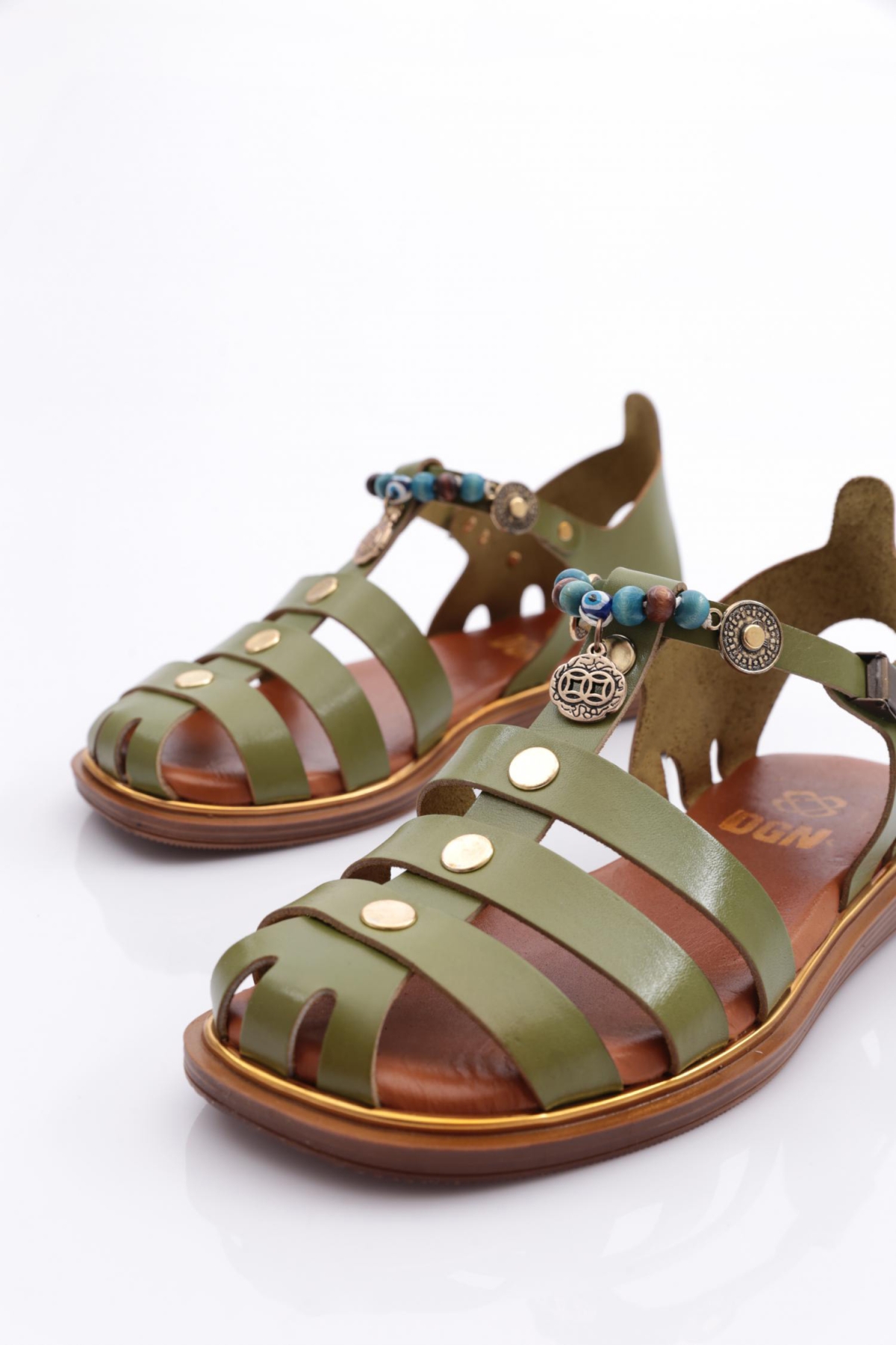 306 Kadin Bilekten Bağlama Boncuklu Sandalet - Görsel 5