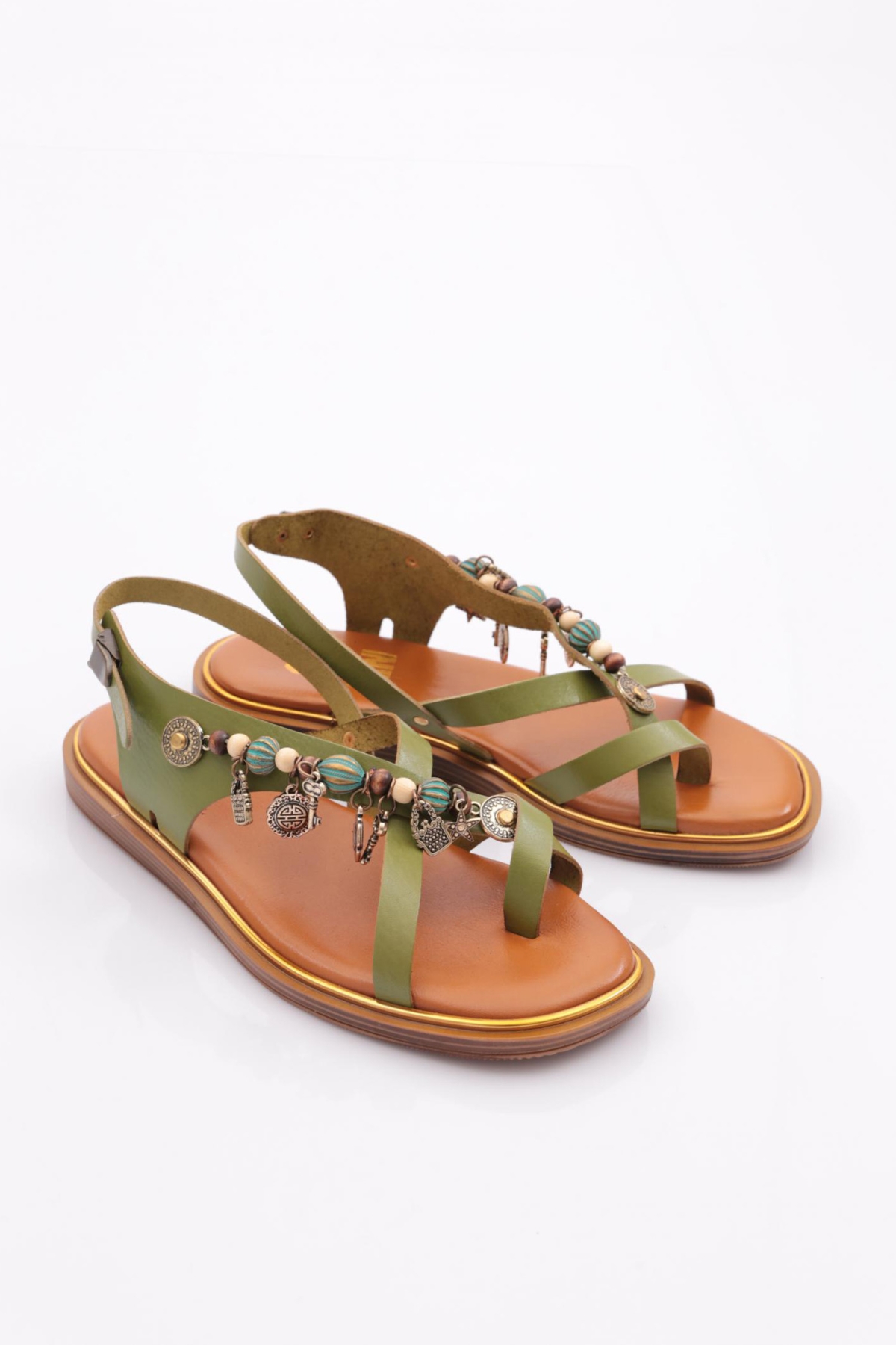 305 Kadin Yanlari Boncuk Detayli Sandalet - Görsel 3