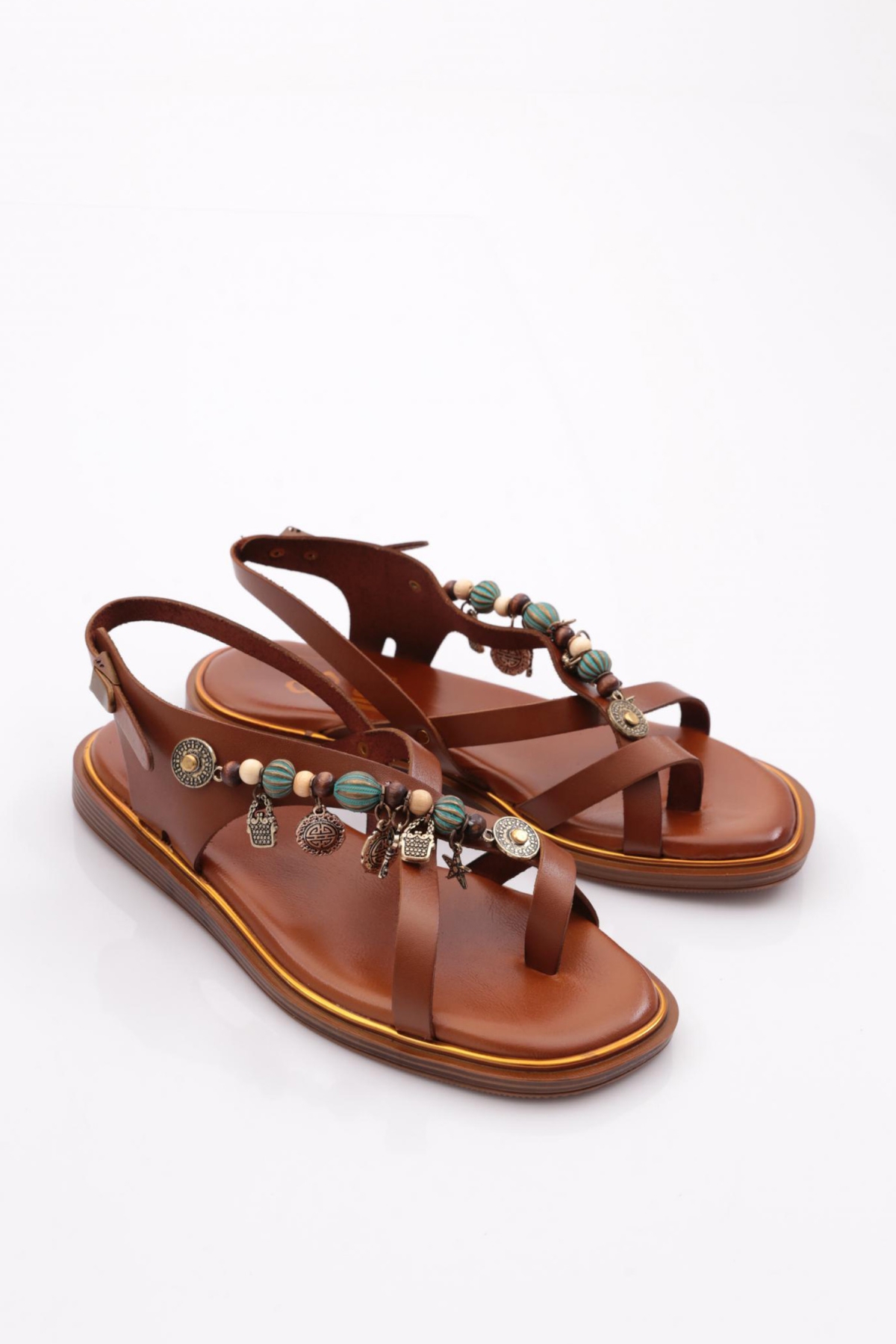 305 Kadin Yanlari Boncuk Detayli Sandalet - Görsel 3