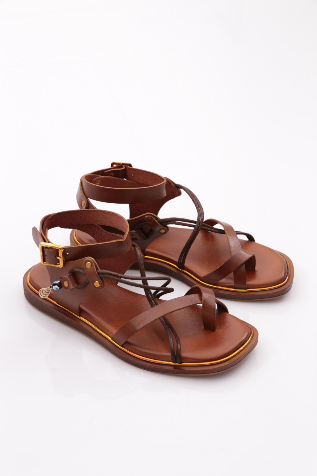 310 Kadin Parmak Arasi Yani Boncuklu Sandalet - Görsel 3