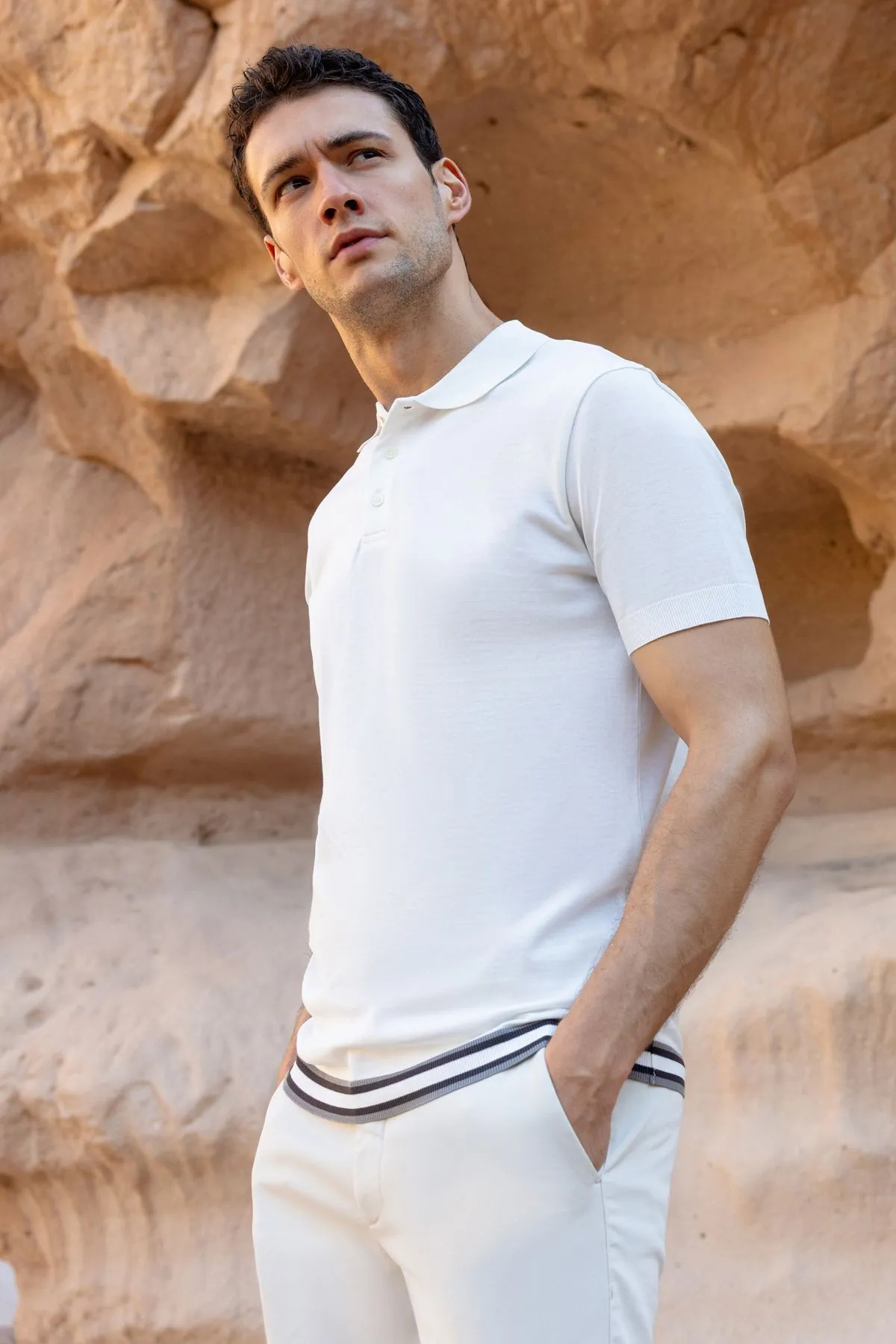 Erkek Trend Polo Yaka Dynamic Fit T-Shirt 18030 Ekru Fiyatları