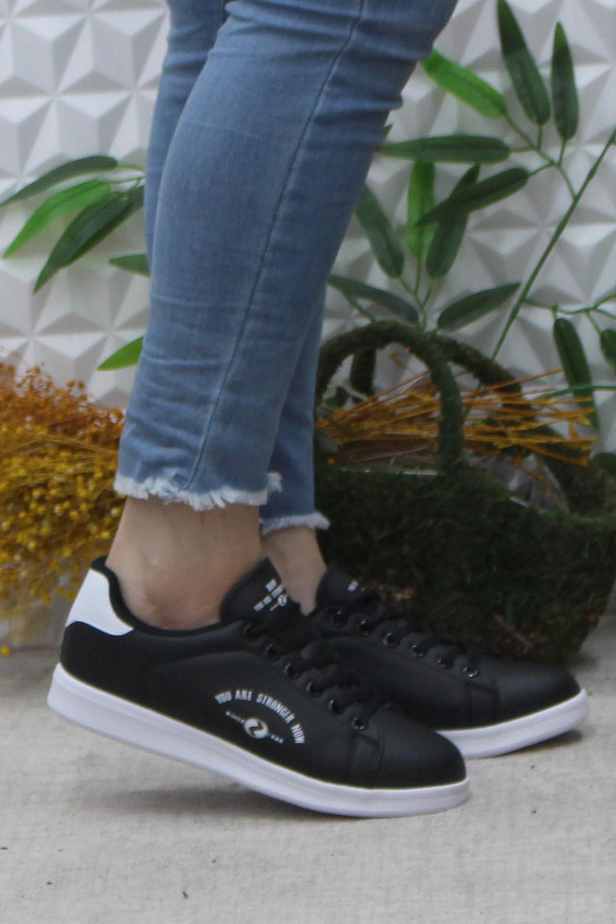 Row Lena Siyah Beyaz Rahat Hafif Sneaker Kadın Spor Ayakkabı - Görsel 2