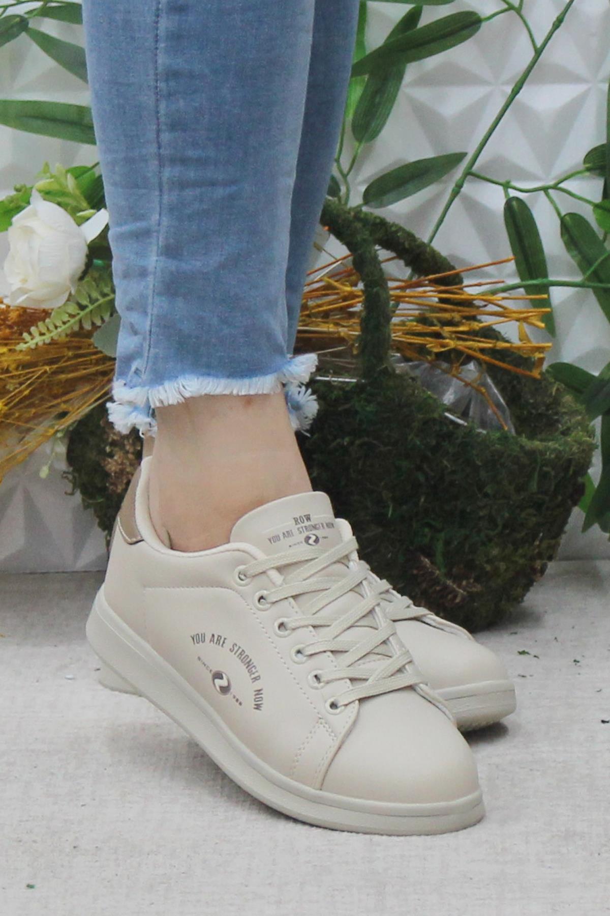 Row Lena Bej Rahat Hafif Sneaker Kadın Spor Ayakkabı - Görsel 3