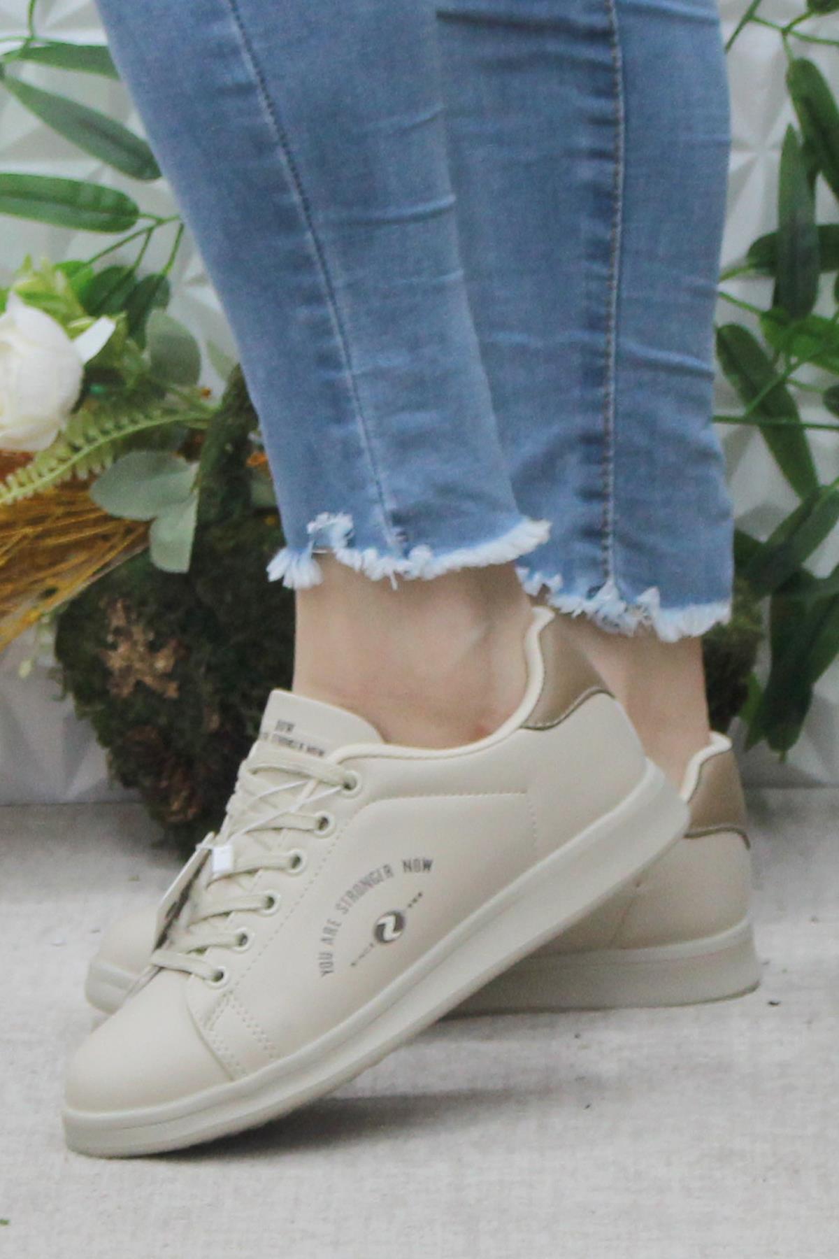 Row Lena Bej Rahat Hafif Sneaker Kadın Spor Ayakkabı - Görsel 4