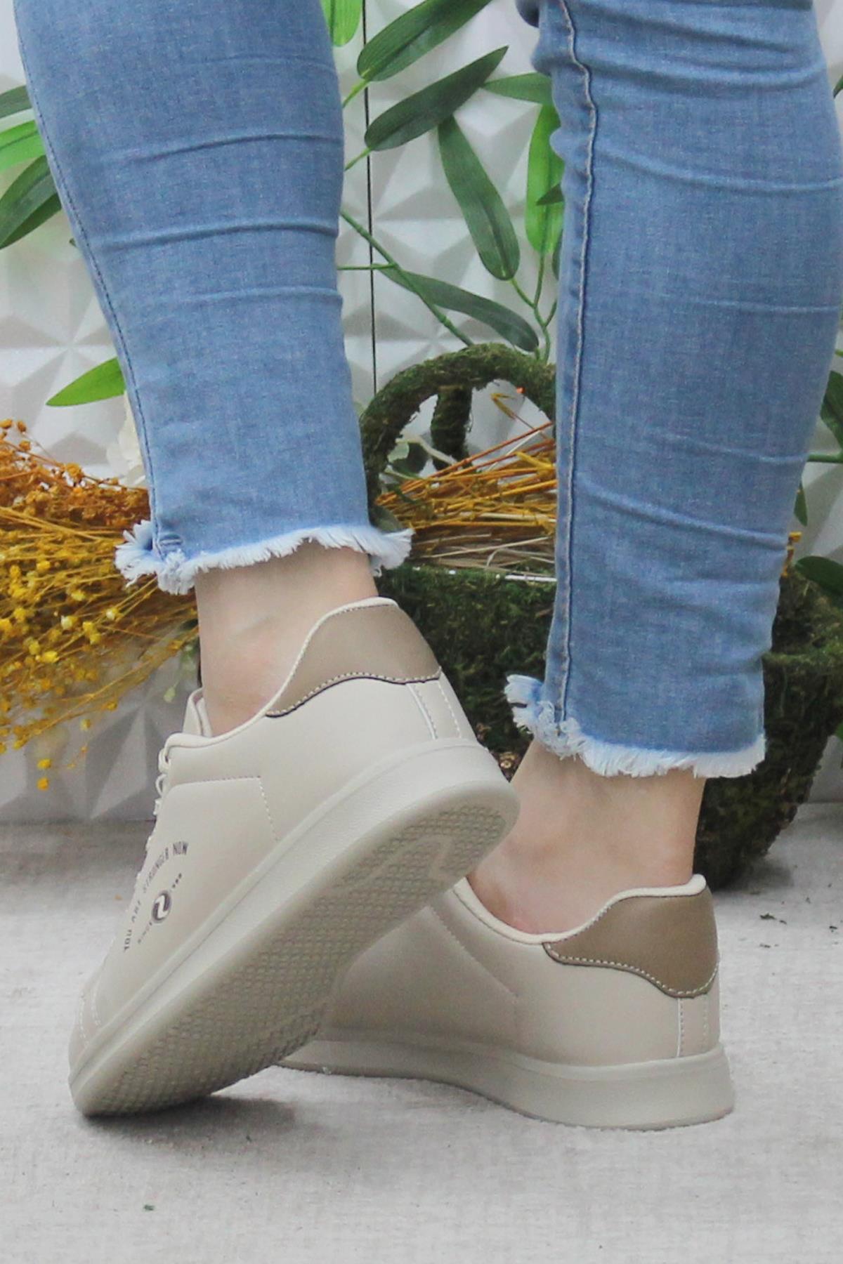 Row Lena Bej Rahat Hafif Sneaker Kadın Spor Ayakkabı - Görsel 5