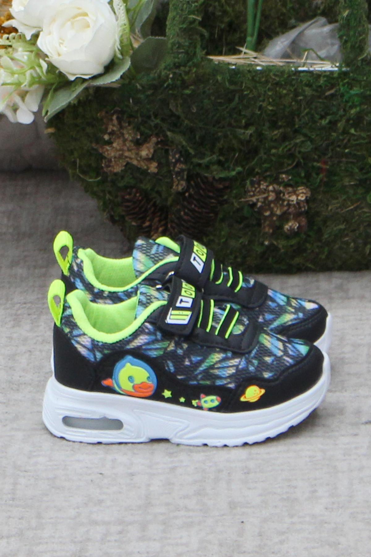 0772 Siyah Sarı Figürlü Hafif Taban Işıklı Erkek Çocuk Ayakkabı - Görsel 2
