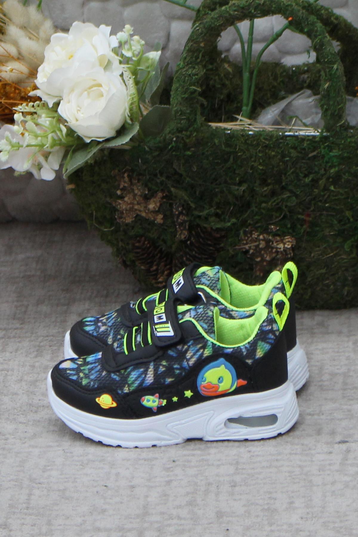 0772 Siyah Sarı Figürlü Hafif Taban Işıklı Erkek Çocuk Ayakkabı - Görsel 4