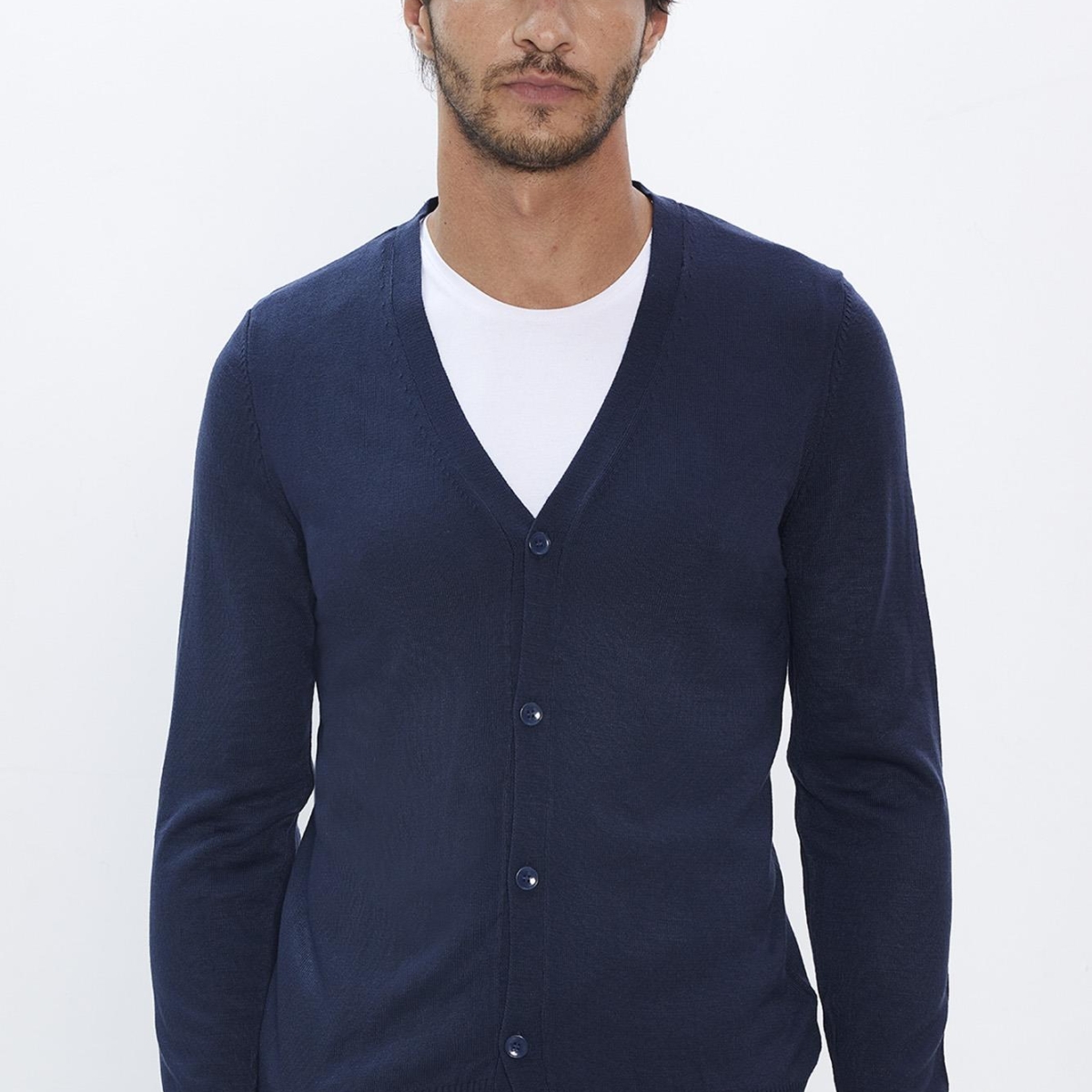 TudorsErkek Slim Fit Dar Kesim Düğmeli Düz Tüylenmeyen Yumuşak Dokulu Lacivert Hırka