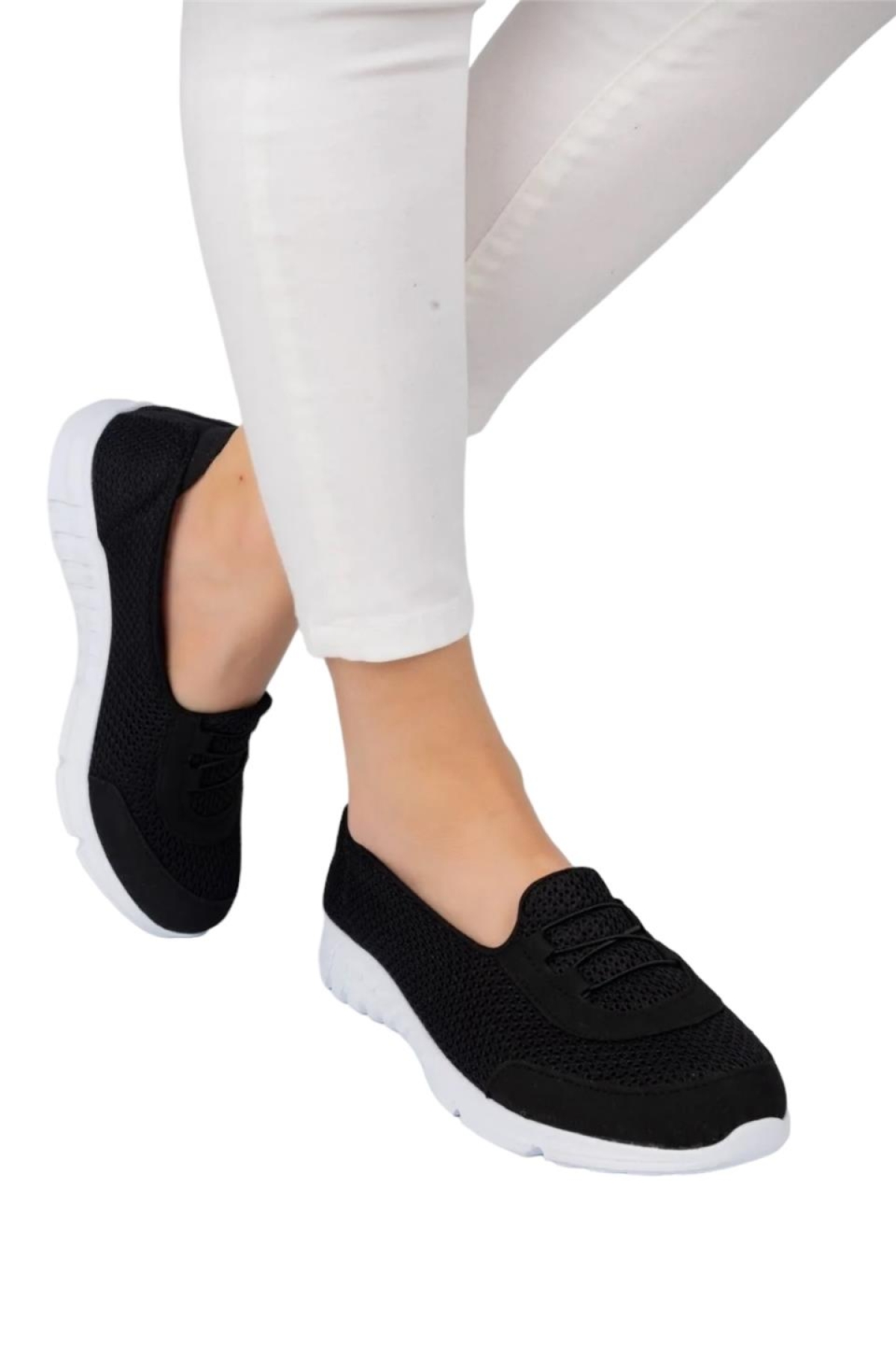 Ortopedik Kadın Yürüyüş Ayakkabısı SİYAH BEYAZ - Görsel 3