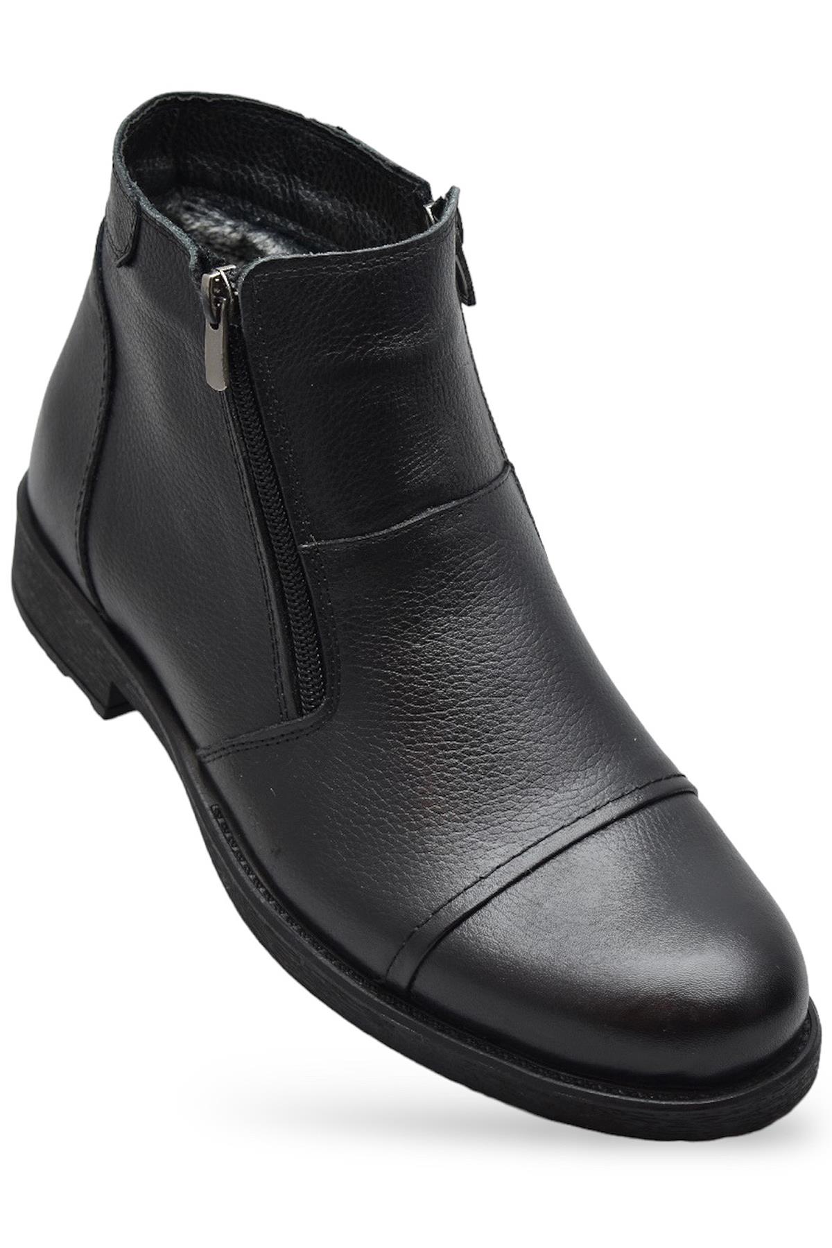 TAB3406 İçi Kürklü Hakiki Deri Erkek Bot Ayakkabı Ortopedik Taban Fermuarlı Deri Bot - Görsel 2