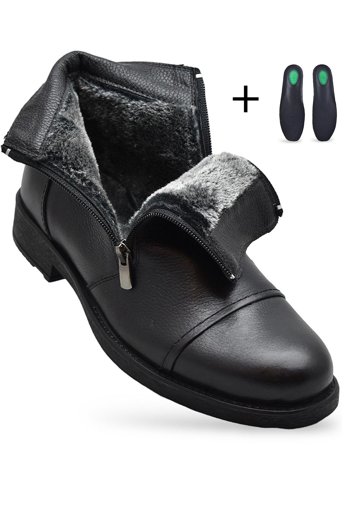 TAB3406 İçi Kürklü Hakiki Deri Erkek Bot Ayakkabı Ortopedik Taban Fermuarlı Deri Bot - Görsel 3