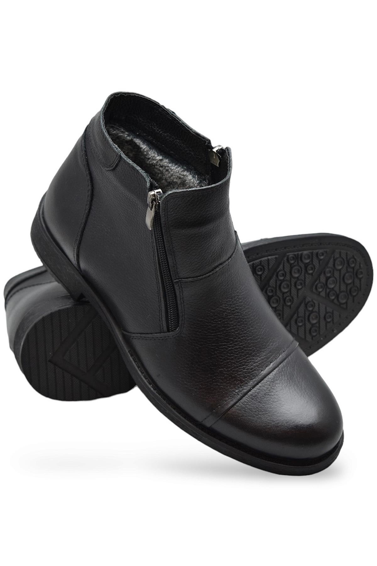 TAB3406 İçi Kürklü Hakiki Deri Erkek Bot Ayakkabı Ortopedik Taban Fermuarlı Deri Bot - Görsel 4