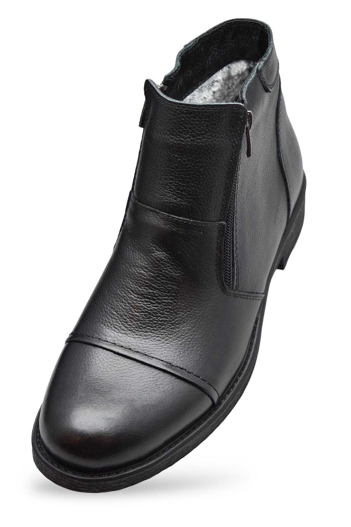 TAB3406 İçi Kürklü Hakiki Deri Erkek Bot Ayakkabı Ortopedik Taban Fermuarlı Deri Bot - Görsel 5
