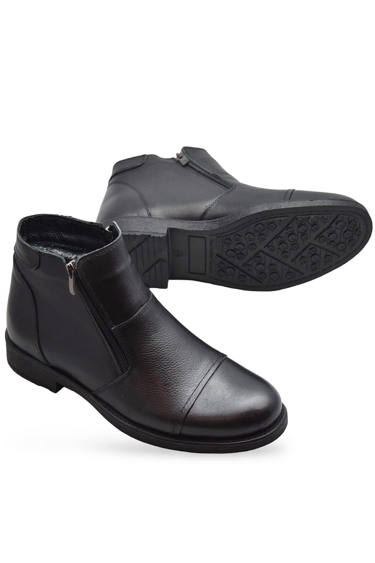 TAB3406 İçi Kürklü Hakiki Deri Erkek Bot Ayakkabı Ortopedik Taban Fermuarlı Deri Bot - Görsel 6