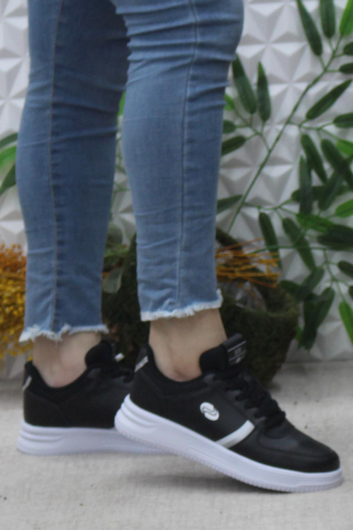 Row Luna Siyah Beyaz Rahat Hafif Sneaker Kadın Spor Ayakkabı - Görsel 2