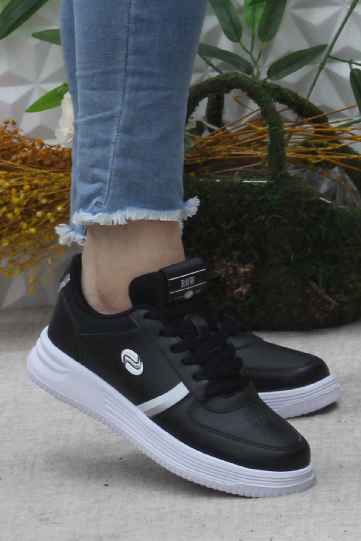 Row Luna Siyah Beyaz Rahat Hafif Sneaker Kadın Spor Ayakkabı - Görsel 3