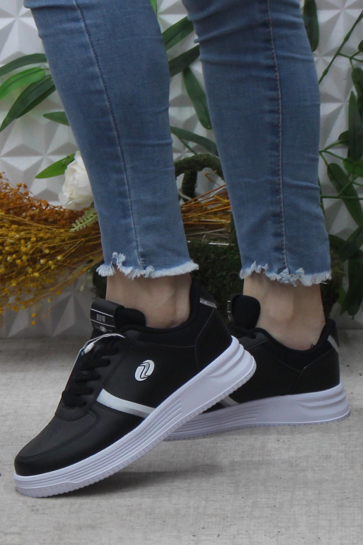 Row Luna Siyah Beyaz Rahat Hafif Sneaker Kadın Spor Ayakkabı - Görsel 4