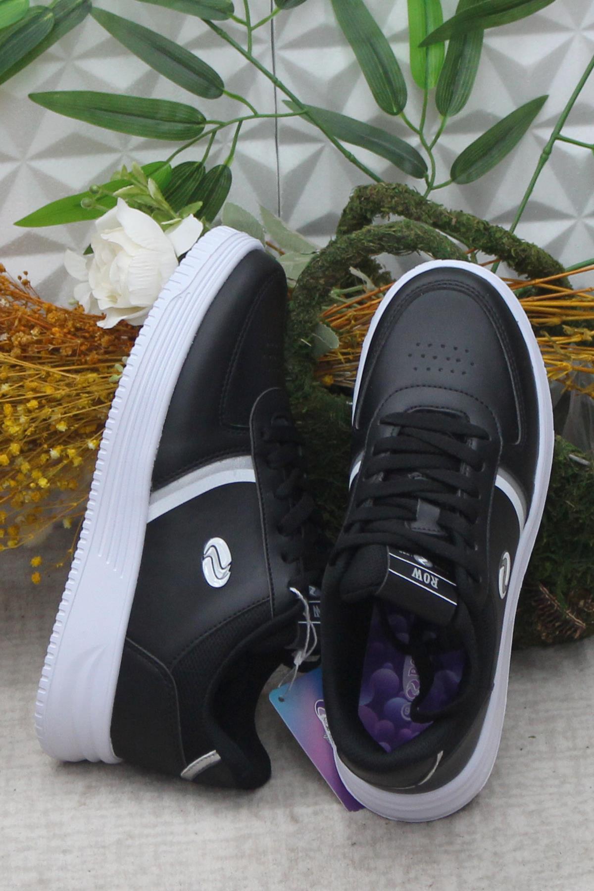 Row Luna Siyah Beyaz Rahat Hafif Sneaker Kadın Spor Ayakkabı - Görsel 6