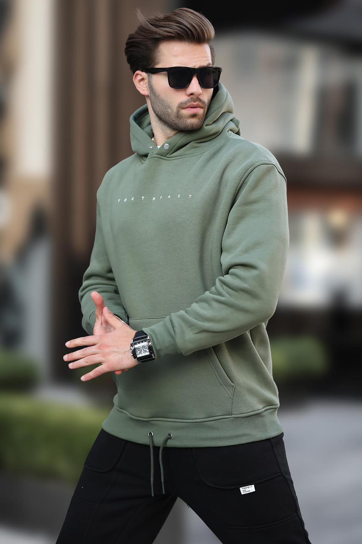 Haki Kapüşonlu Baskılı Erkek Sweatshirt 7077 Fiyatları - 201334258