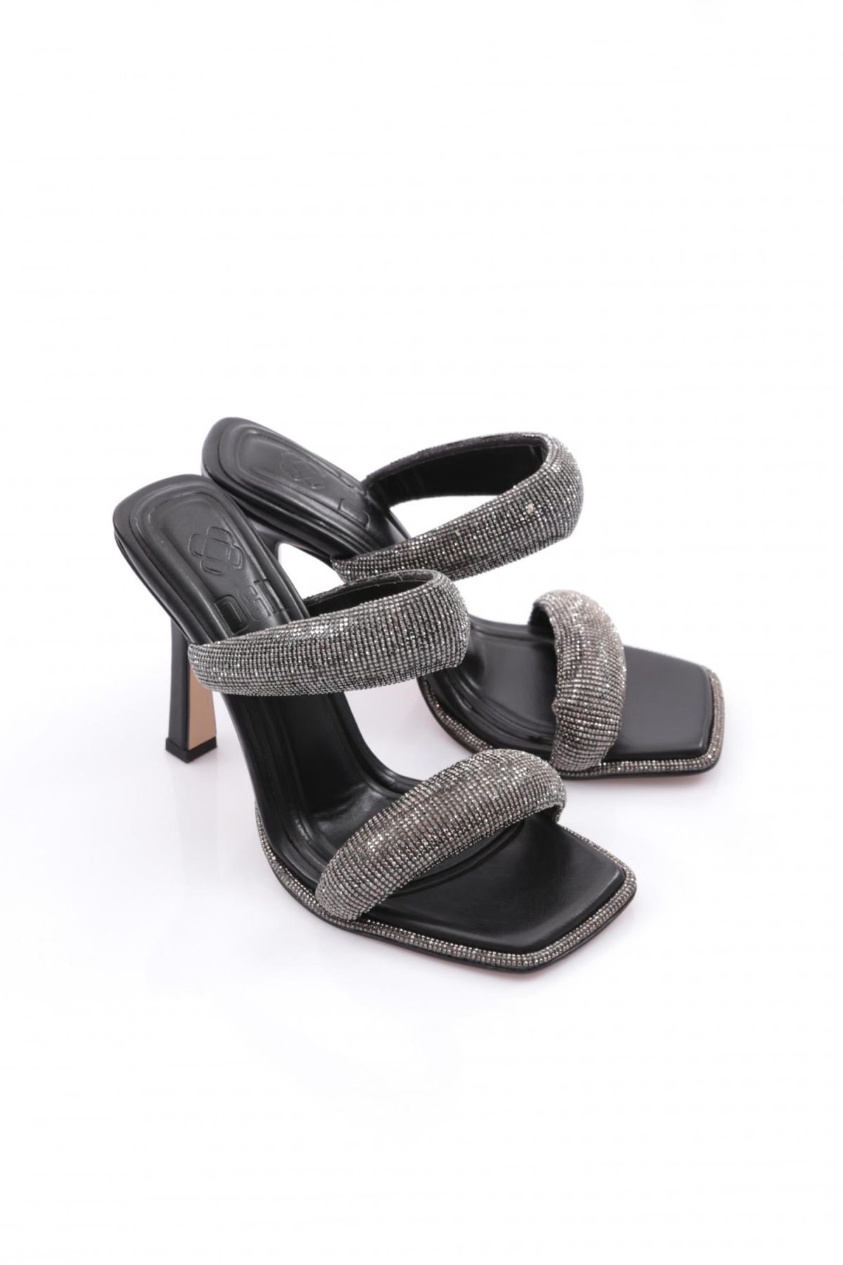 2027 Kadin Kalin Silver Taş Bantli Topuklu Terlik - Görsel 3