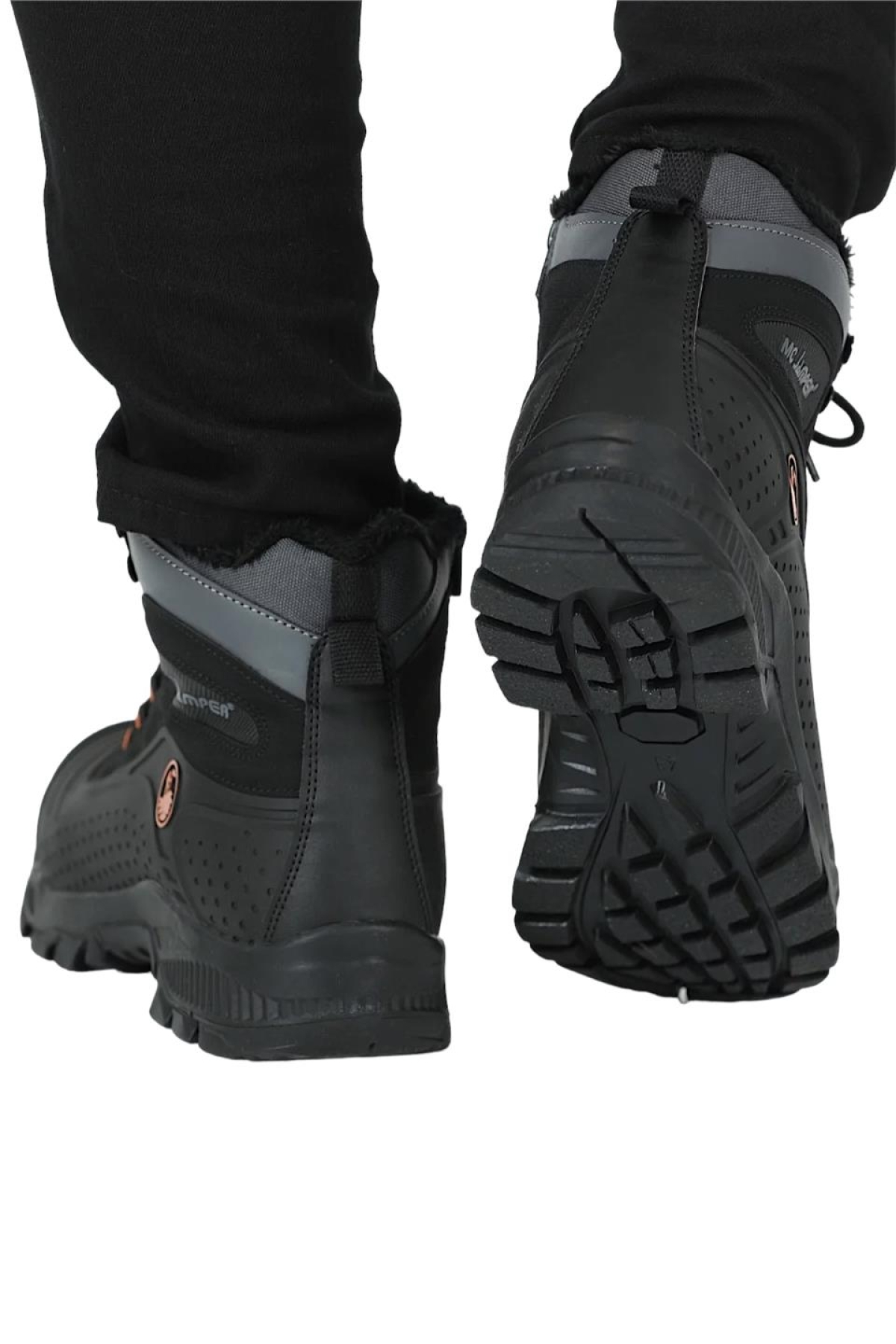 Erkek Su ve Soğuğa Dayanıkı İçi Yünlü Kaymaz Kauçuk Taban Fermuarlı Trekking Outdoor Bot SİYAH - TURUNCU - Görsel 6