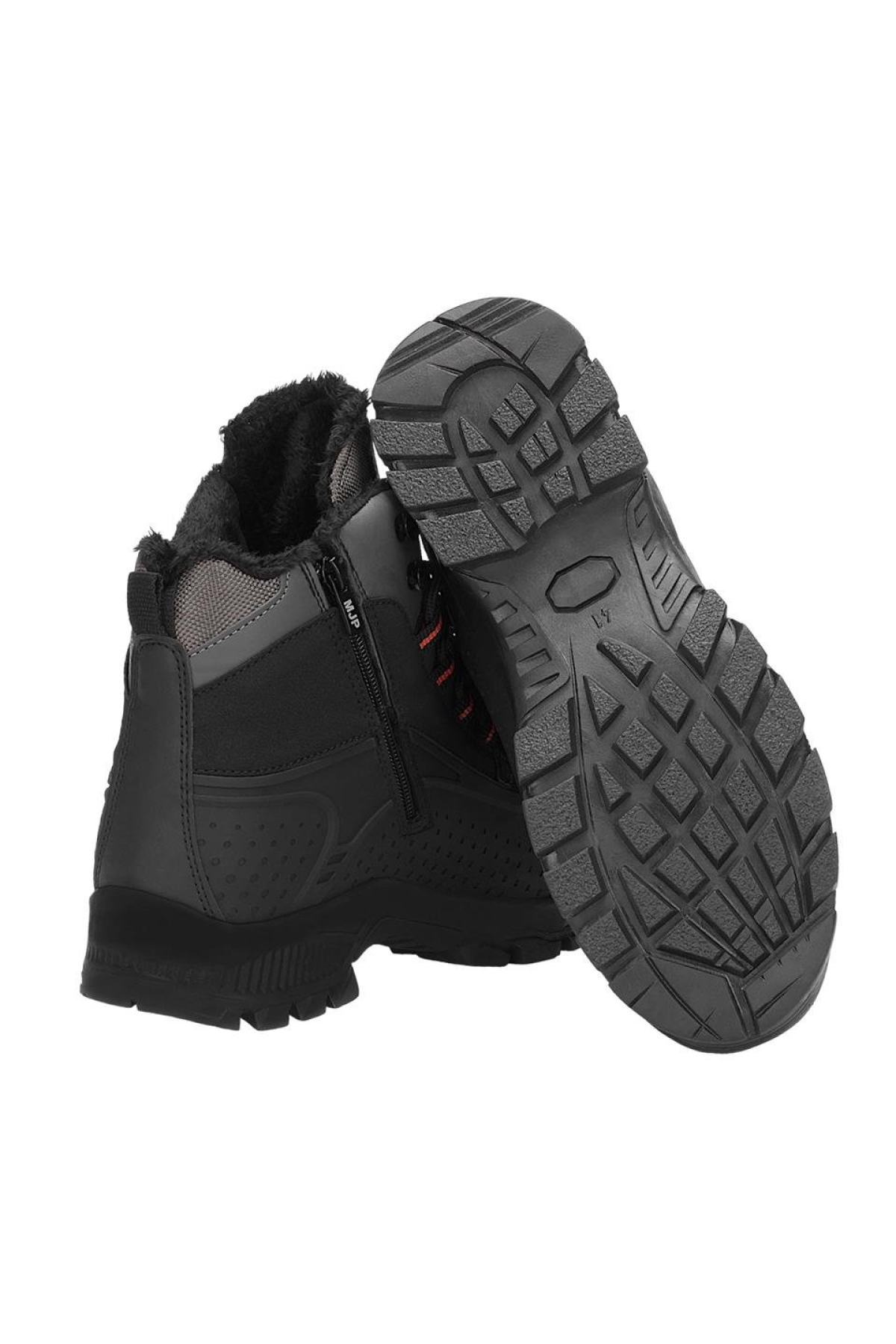 Erkek Su ve Soğuğa Dayanıkı İçi Yünlü Kaymaz Kauçuk Taban Fermuarlı Trekking Outdoor Bot SİYAH - TURUNCU - Görsel 8