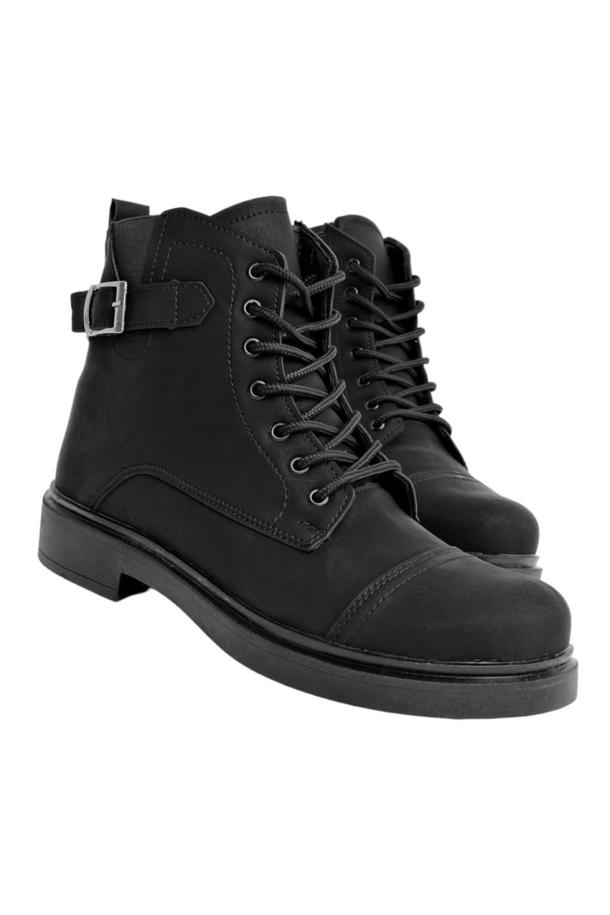 Erkek Fermuarlı Bağcıklı Tokalı Bot SİYAH - Görsel 3