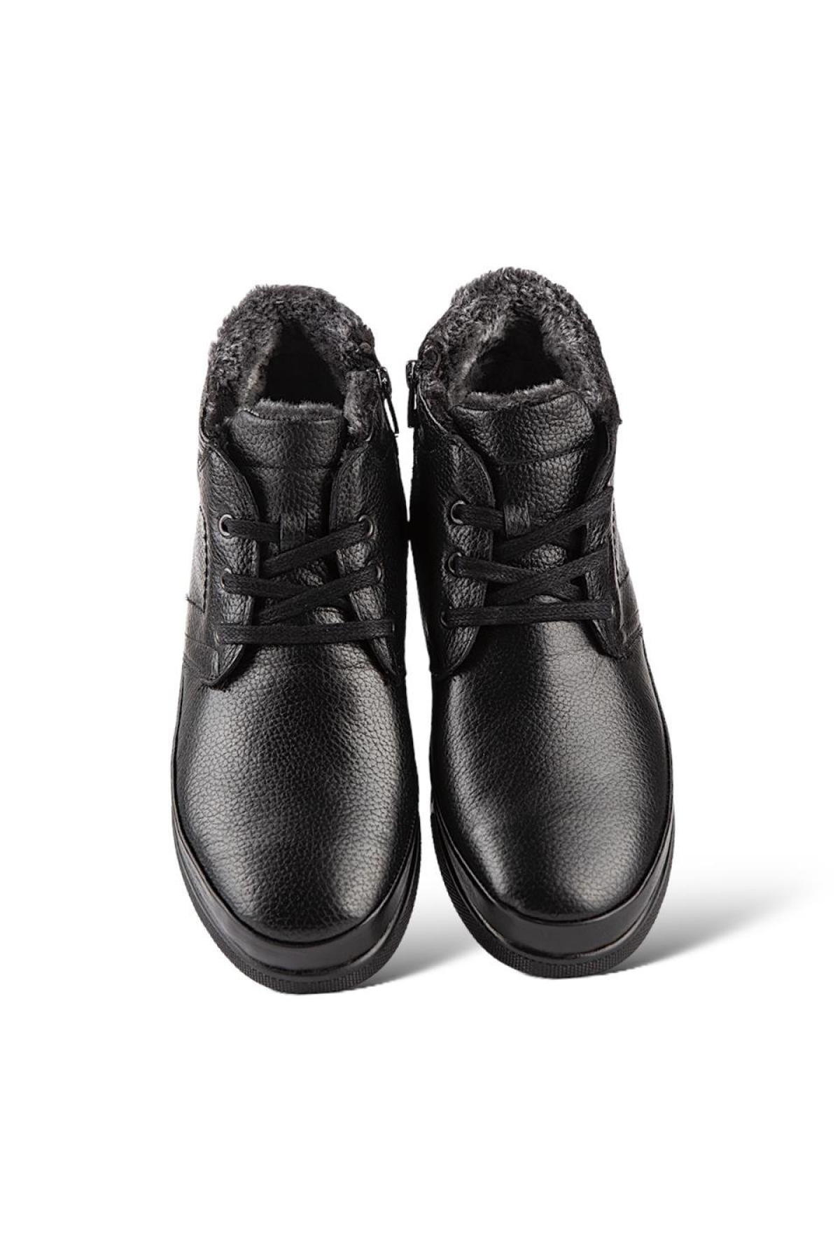 Erkek Hakiki Deri İçi Kürklü Fermuarlı Bağcıklı Bot SİYAH - Görsel 3
