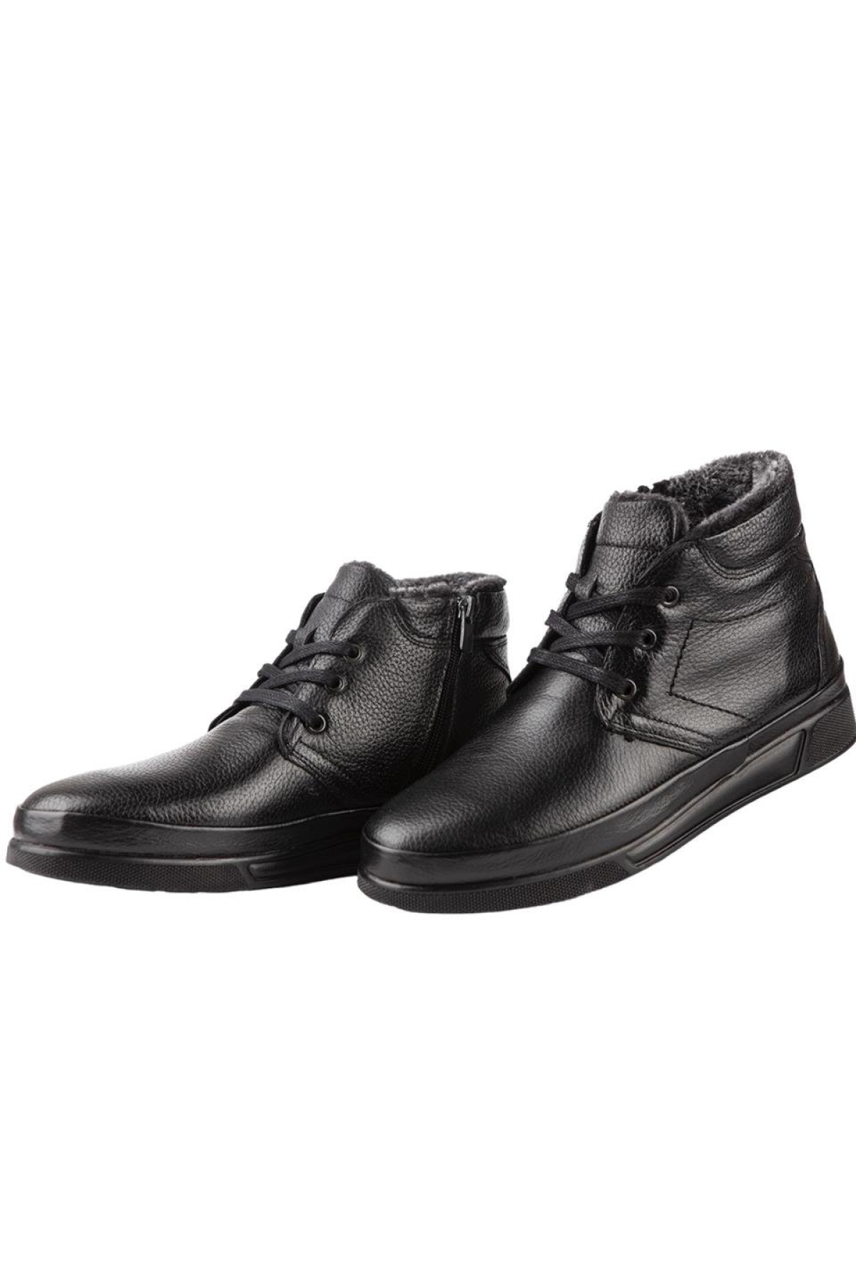 Erkek Hakiki Deri İçi Kürklü Fermuarlı Bağcıklı Bot SİYAH - Görsel 5