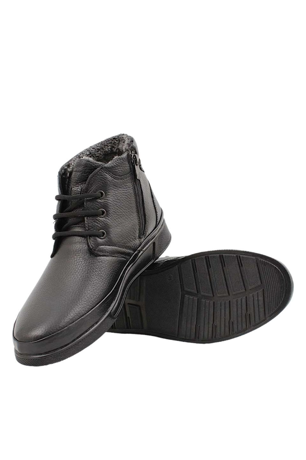 Erkek Hakiki Deri İçi Kürklü Fermuarlı Bağcıklı Bot SİYAH - Görsel 7