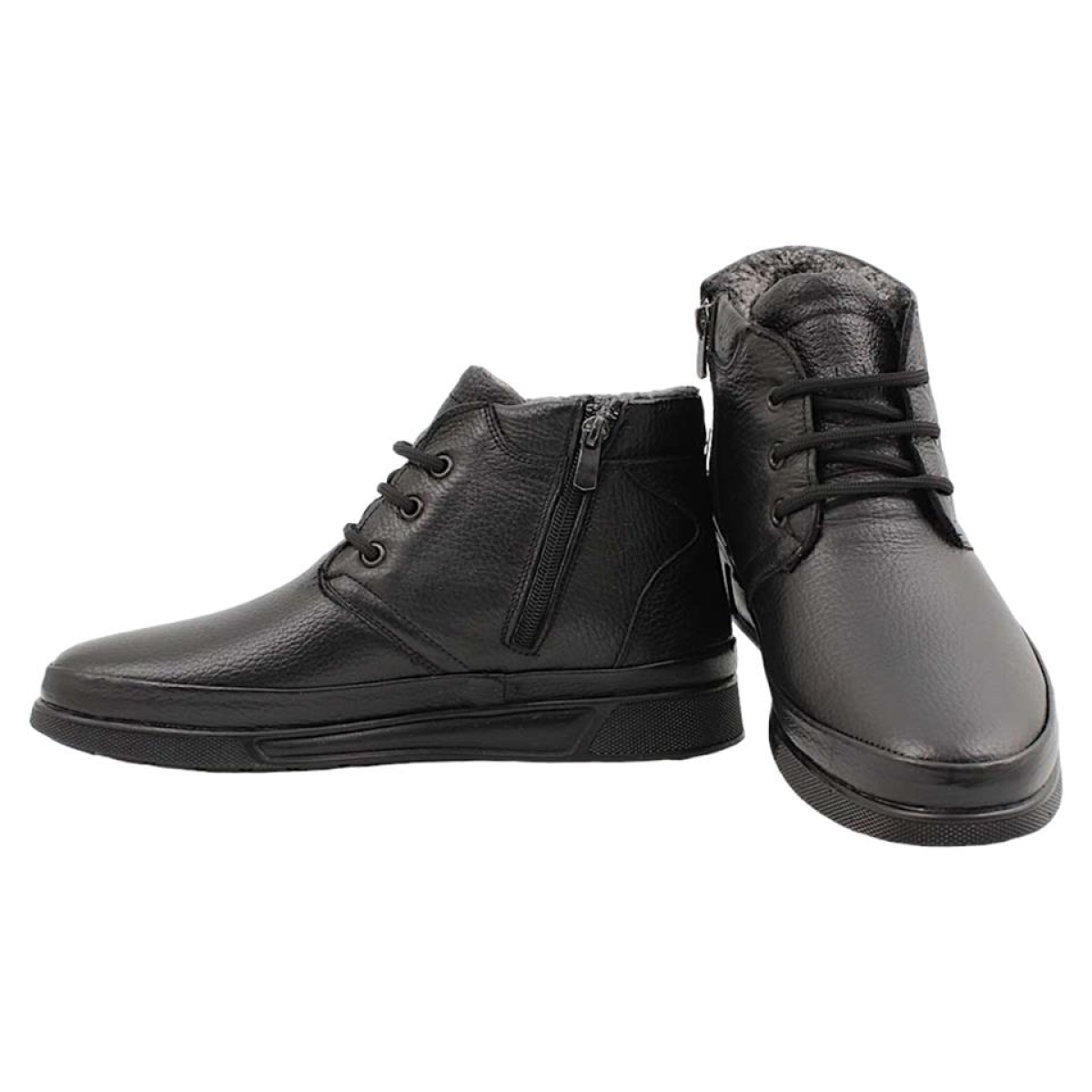 Erkek Hakiki Deri İçi Kürklü Fermuarlı Bağcıklı Bot SİYAH - Görsel 9