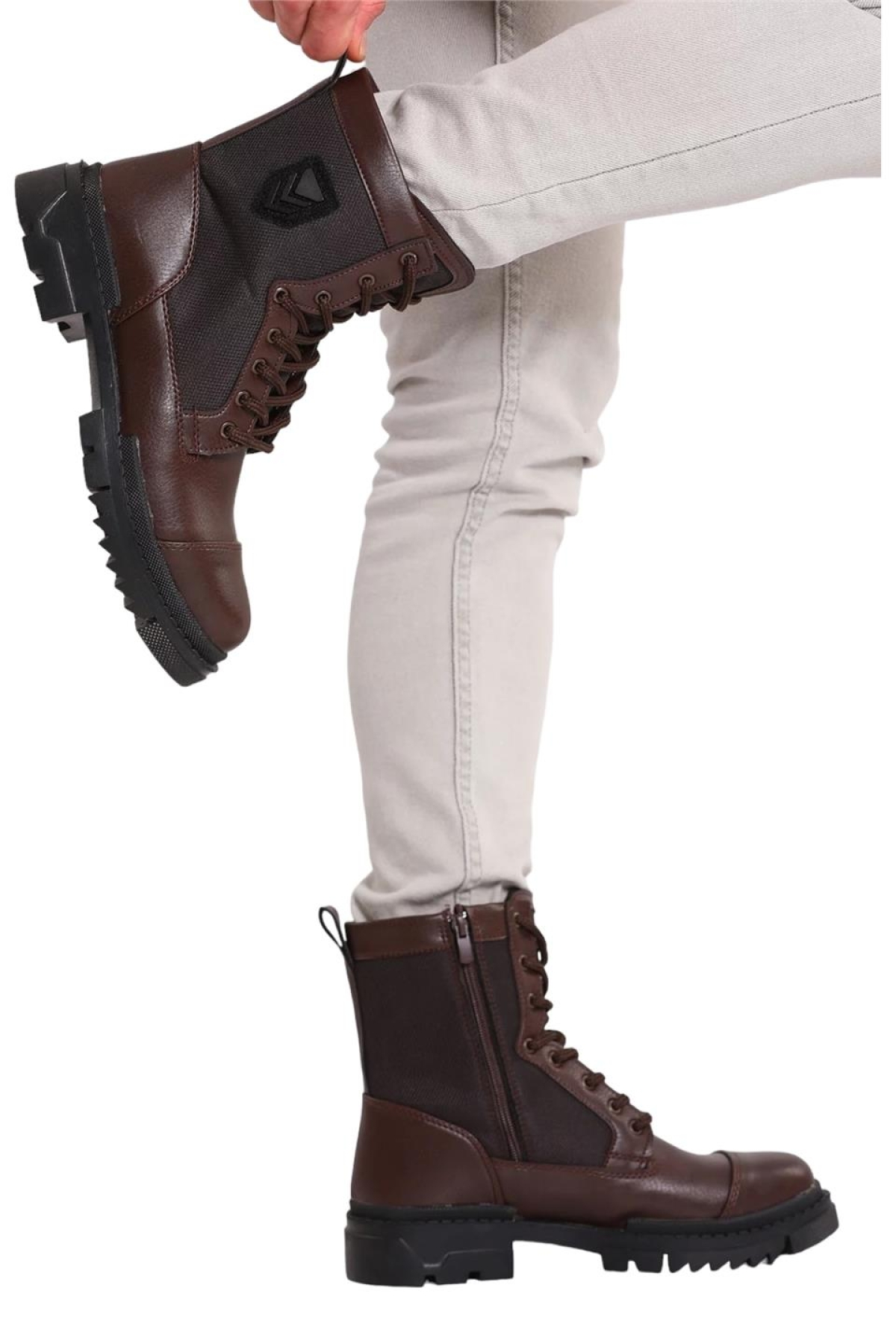 Bağcıklı Fermuarlı Erkek Postal Bot KAHVERENGİ - Görsel 3