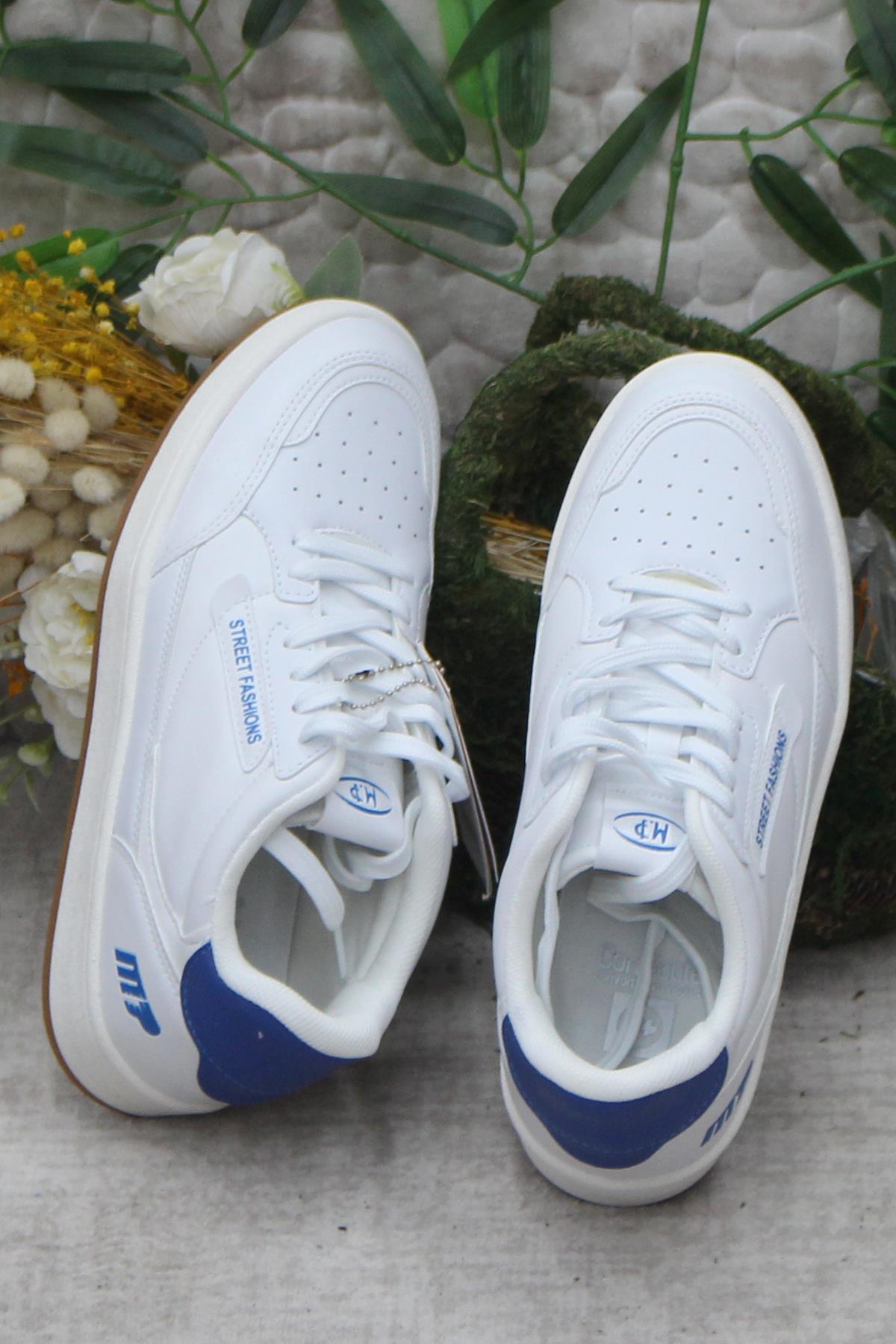 242 2058 Beyaz Mavi Rahat Orijinal Ürün Sneaker Erkek Ayakkabı - Görsel 6