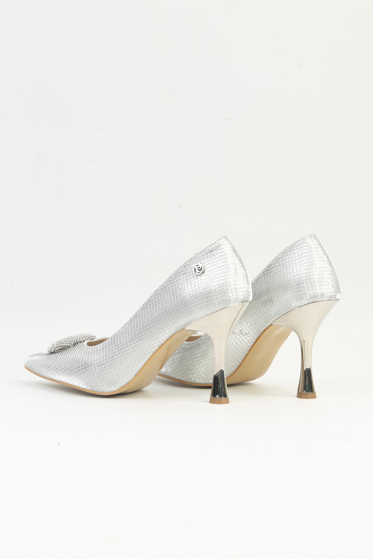 ® | PC-54031 Kadın Gümüş Topuklu Ayakkabı - Görsel 4