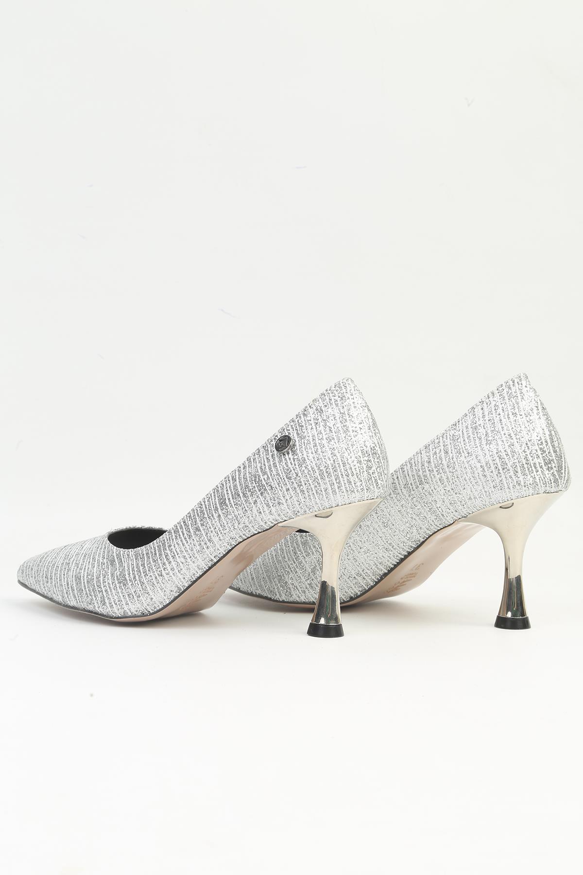 ® | PC-54049 Kadın Gümüş Topuklu Ayakkabı - Görsel 3