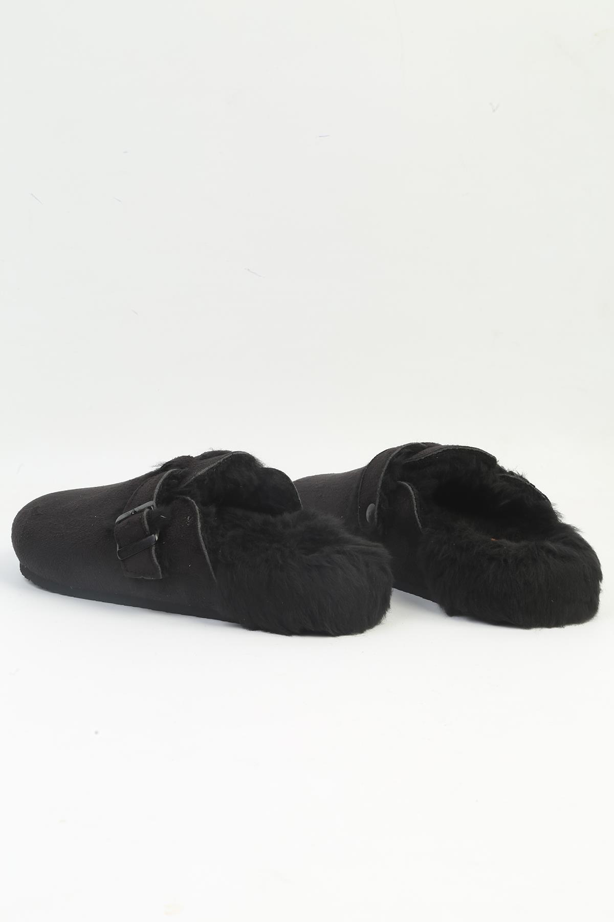 ® | PC-54391 kadın Siyah içi tüylü terlik - Görsel 4