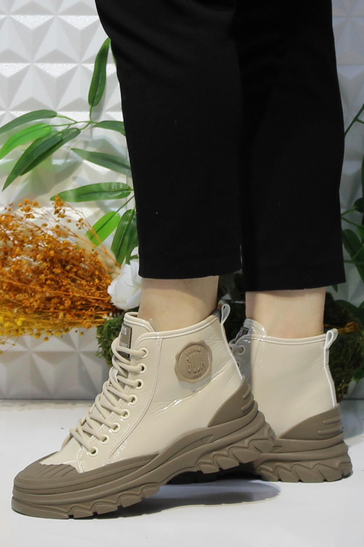 24K311-4 Bej Rugan Orijinal Ürün Yumuşak Esnek Kaymaz Taban Kadın Bot - Görsel 4