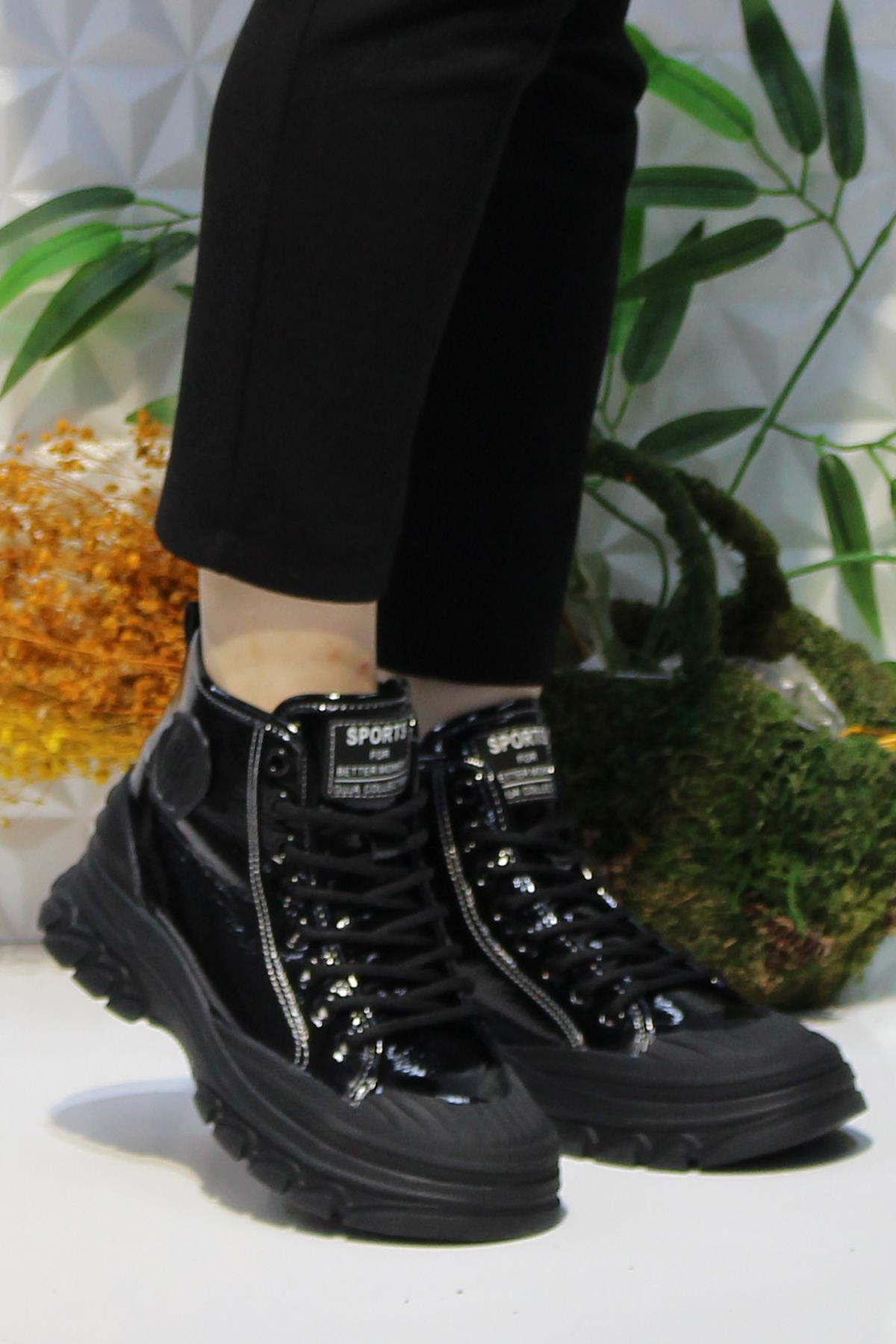 24K311-4 Siyah Rugan Orijinal Ürün Yumuşak Esnek Kaymaz Taban Kadın Bot - Görsel 3