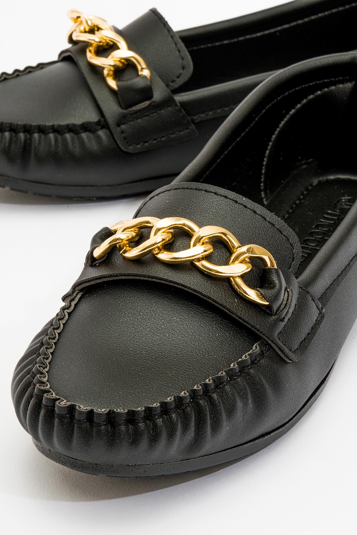 Kadın Zincir Tokalı Babet SİYAH CİLT - Görsel 4