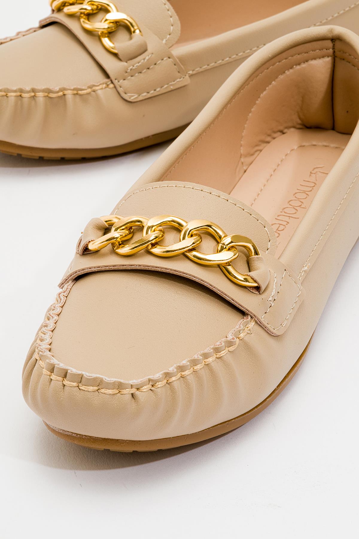 Kadın Zincir Tokalı Babet BEJ CİLT - Görsel 4