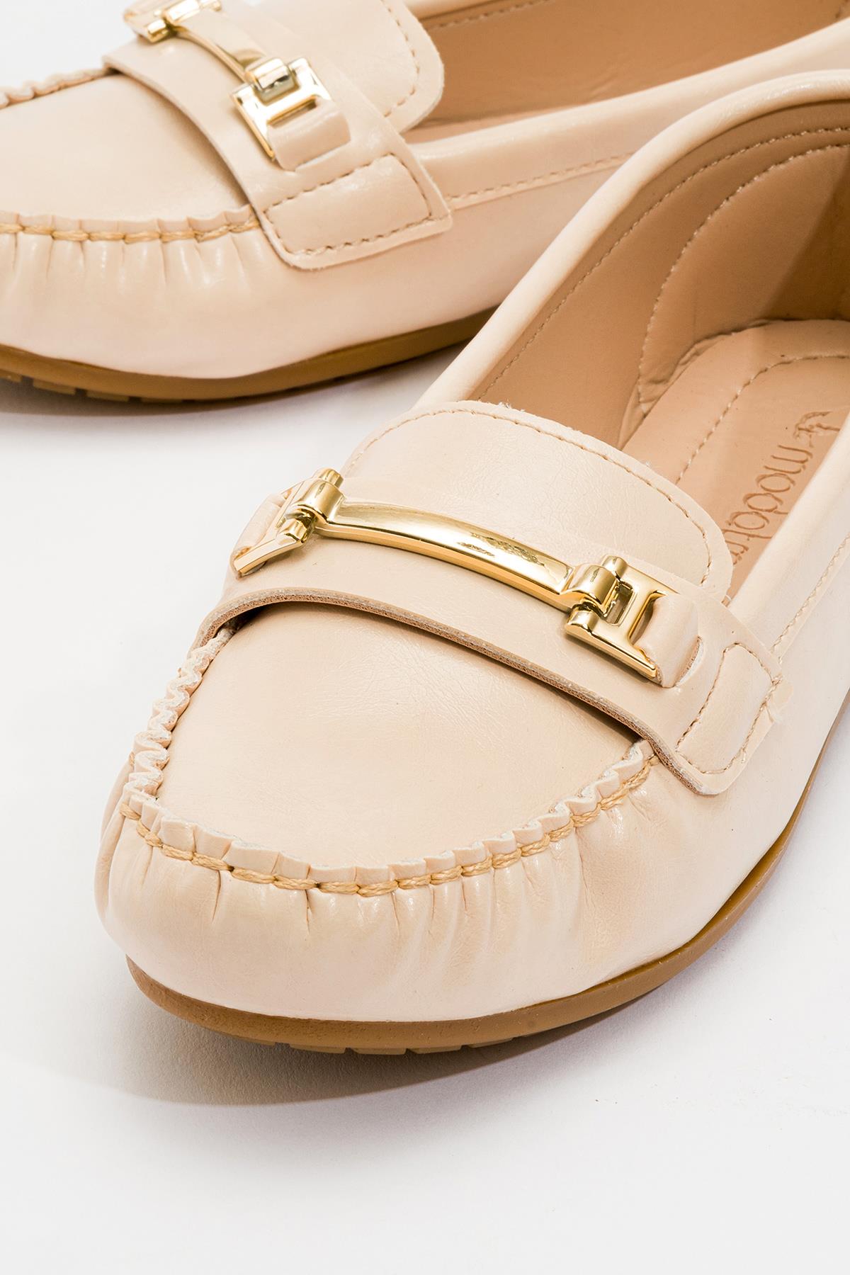 Kadın Çubuk Tokalı Babet KREM KIRIŞIK - Görsel 4