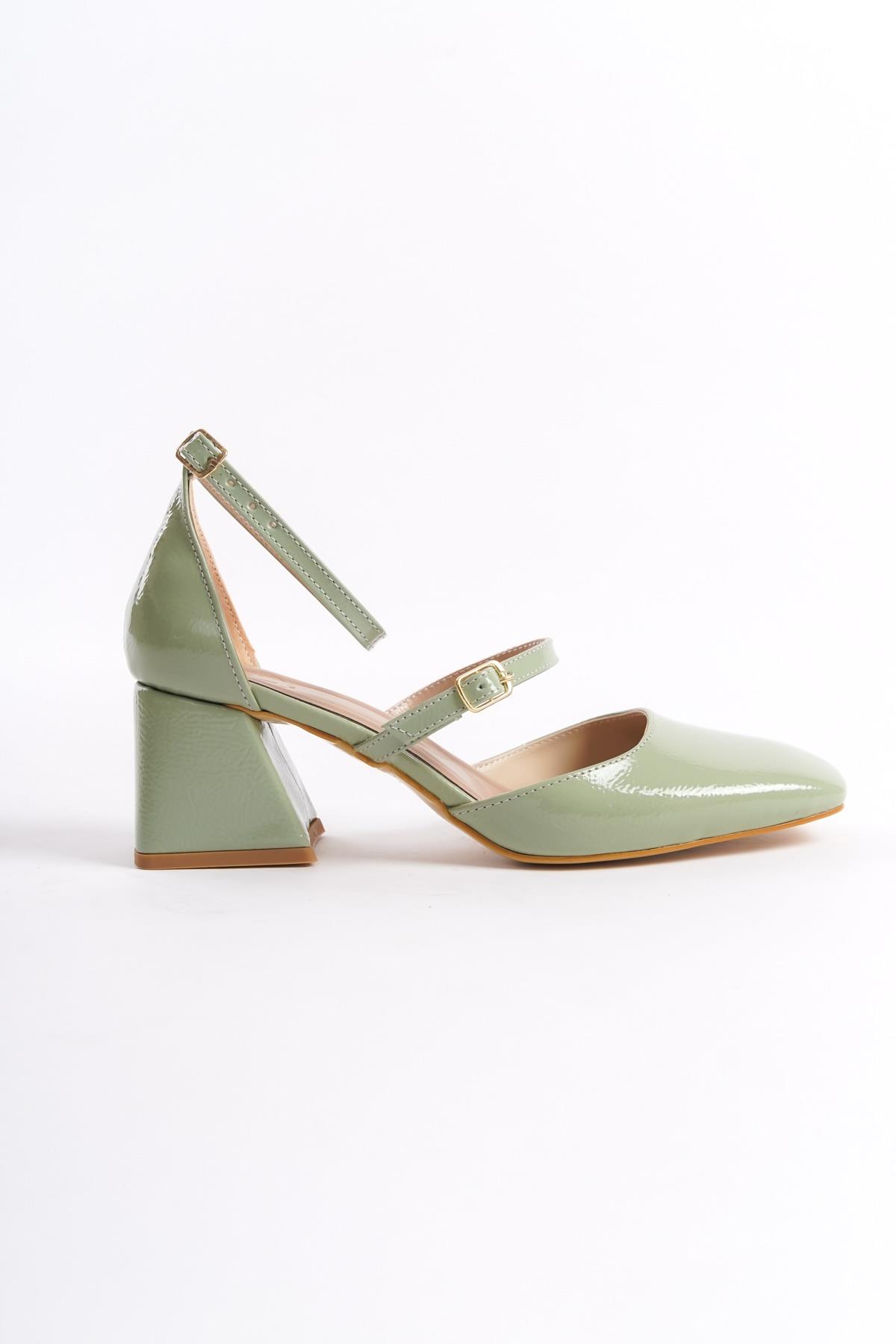 Sigva Mary Jane Yazlık Mint Yeşili Rugan Kalın Topuklu Bantlı Ayakkabı - Görsel 5